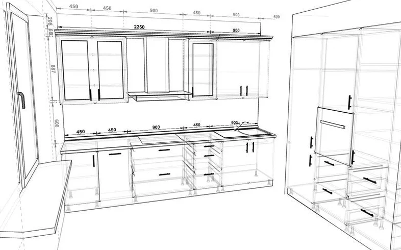 планировка кухонного гарнитура